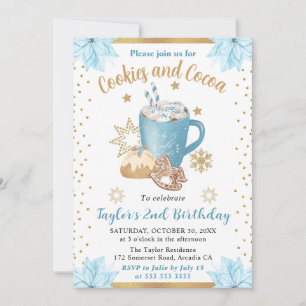 Invitación Galletas y cacao de invierno azul de cumpleaños