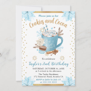 Invitación Galletas y Cocoa de Invierno Azul Cumpleaños