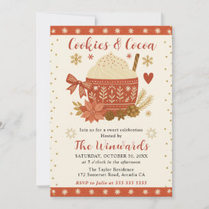 Invitación Galletas y Cocoa para Taza Roja Escandinava Rústic