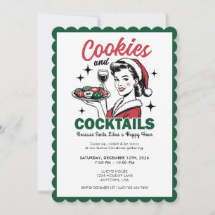 Invitación Galletas y cócteles de fiesta de Navidad Retro 