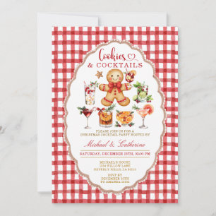 Invitación Galletas y cócteles invierno Navidad rojo Gingham