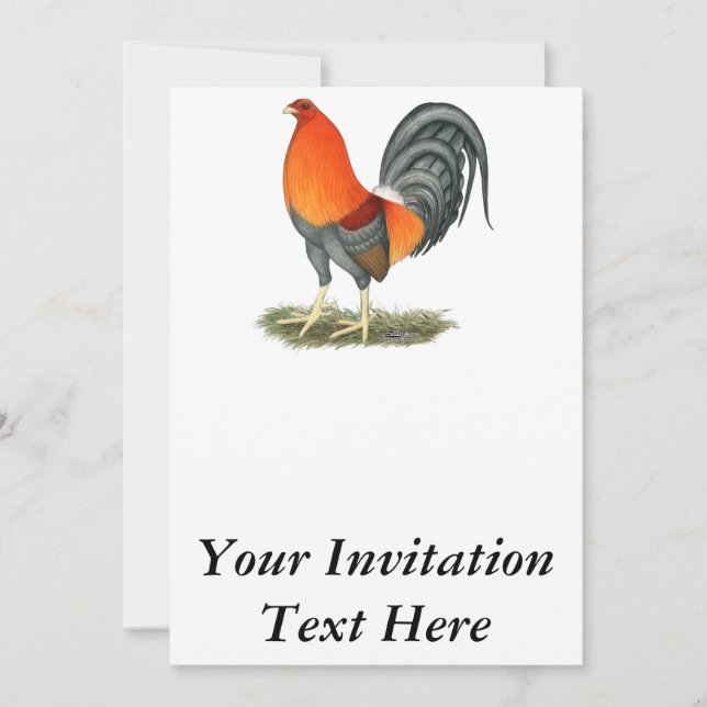Invitación Gallo Azul Rojo Gamecock (Anverso)