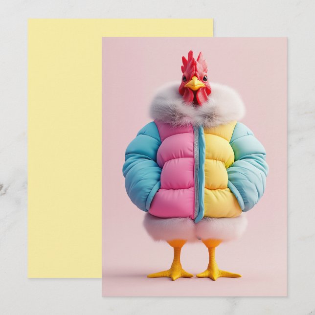 Invitación Gallo con estilo en chaqueta acolchada de invierno (Anverso / Reverso)