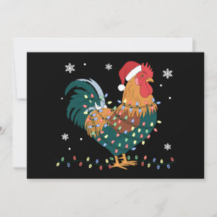 Invitación Gallo de Navidad Sombrero de Santa Luces Copo de N