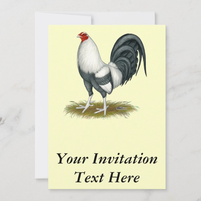 Invitación Gallo de pelea americano del azul de la plata del (Anverso)