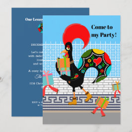 Invitación Gallo de Portugal con regalos Primer Fiesta de Cum