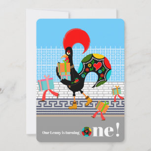 Invitación Gallo de Portugal con regalos Primer Fiesta de Cum