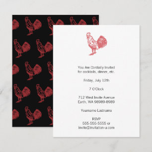 Invitación Gallo Rojo Estilo Letterpress