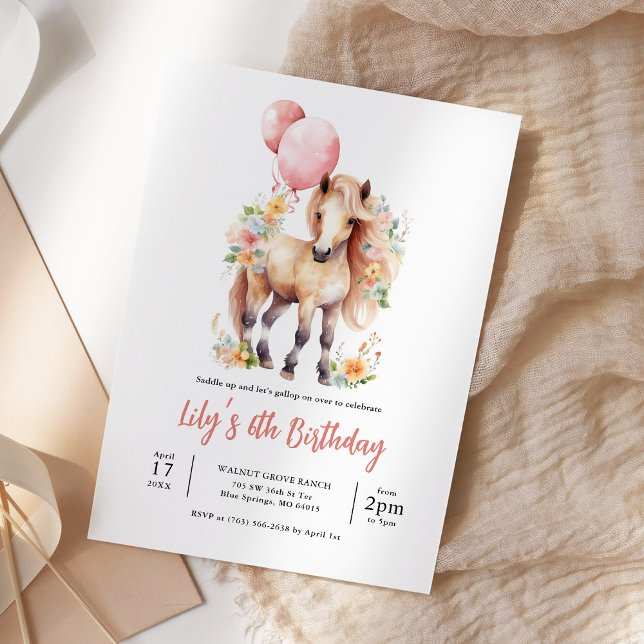 Invitación Gallop De Caballos Florales En El Cumpleaños (Subido por el creador)