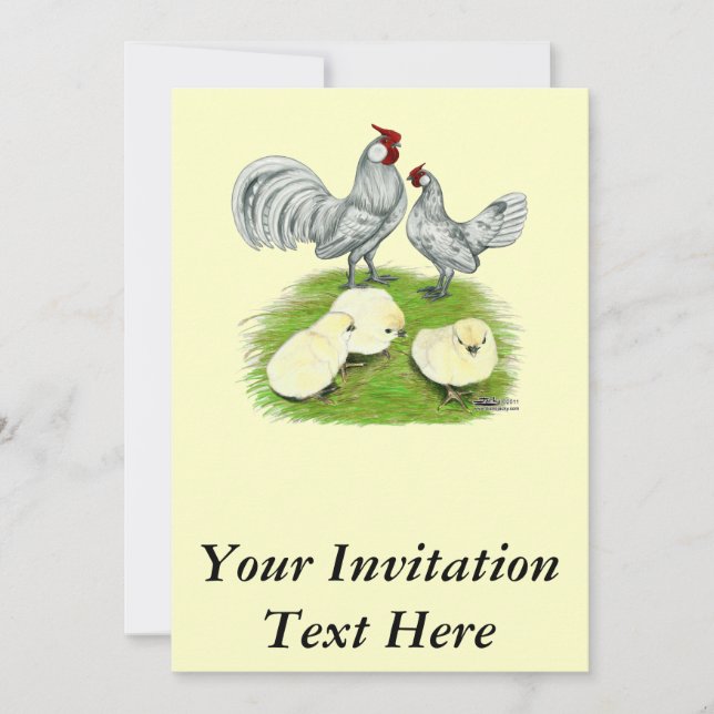 Invitación Gallos y pollitos Rosecomb (Anverso)