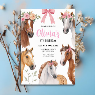 Invitación Galopa Sobre Caballos Florales Y Cumpleaños De Laz