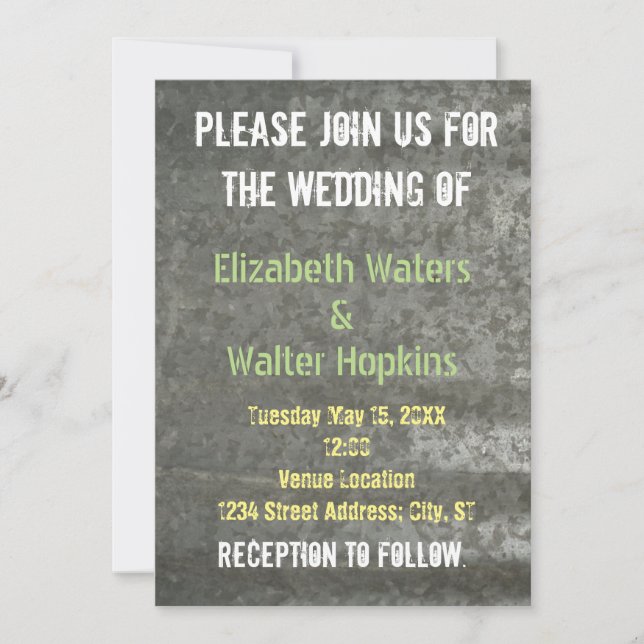 Invitación galvanizada de la boda de la chapa (Anverso)