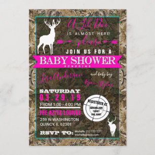 Invitación Gama de Baby Shower del chica de Camo de la caza
