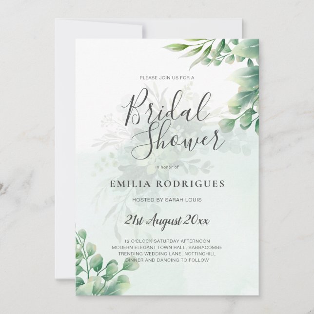 Invitación GAMA DE Oro Eucalipto BRIDAL DUCHA (Anverso)