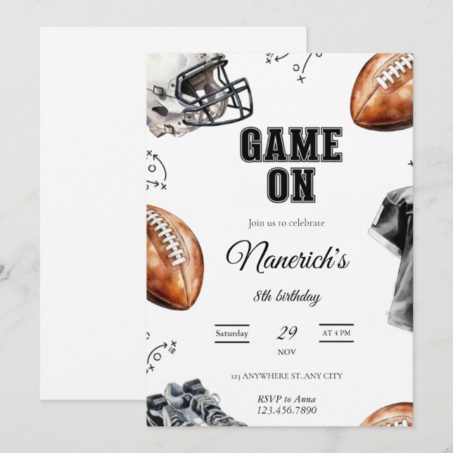 Invitación Game On Football Birthday Party Invitation (Anverso / Reverso)