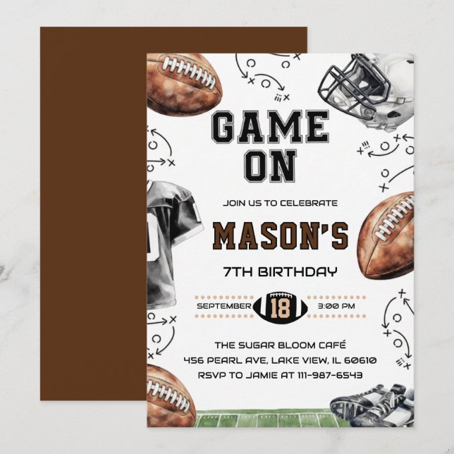 Invitación Game On Football Birthday Party Invitation (Anverso / Reverso)