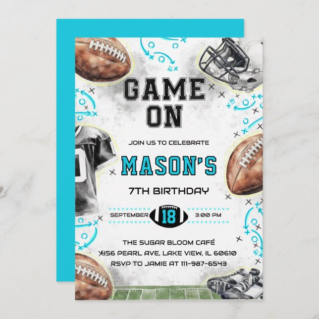 Invitación Game On Football Birthday Party Invitation (Anverso / Reverso)