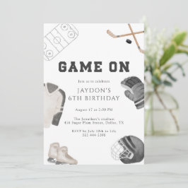 Invitación Game On Hockey Birthday Party Neutral Sports Kids 