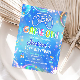 Invitación Game On Videogame Arcade VR Neon Boy Birthday