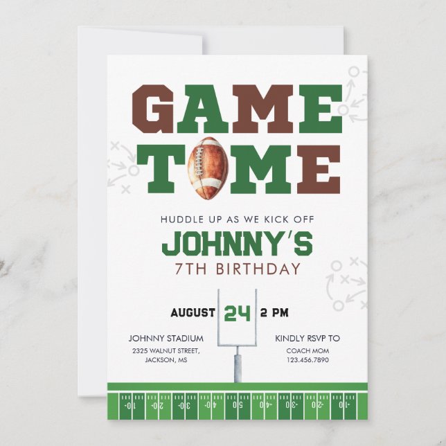 Invitación Game Time American Football Birthday Invitation (Anverso)