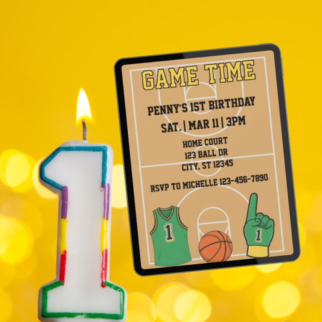 Invitación Game Time, Basketball 1st Birthday (Subido por el creador)