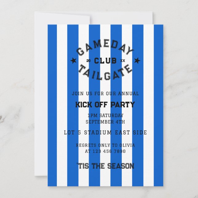 Invitación Gameday Tailgate Club Kick Off Fiesta Blue Team (Anverso)