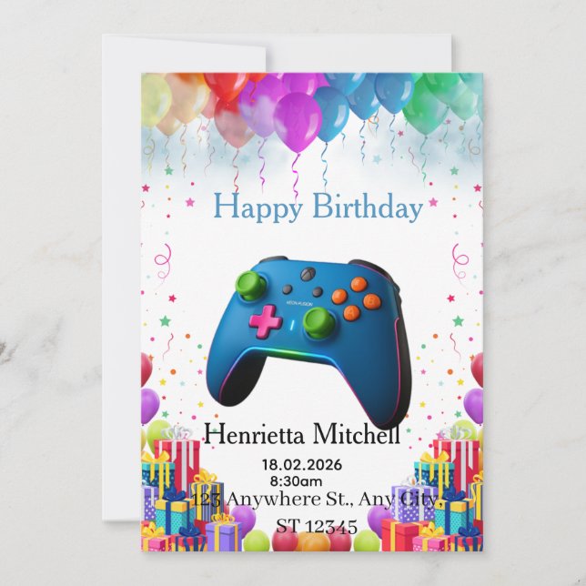 Invitación Gamer Birthday Invitation Card | Video Game Party  (Anverso)