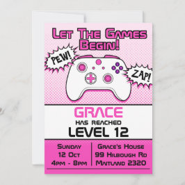 Invitación Gamer Chica Pink White Controller 12º cumpleaños