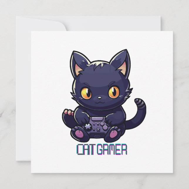 Invitación Gamer de gatos (Reverso)