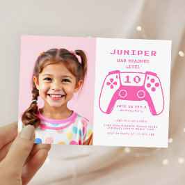 Invitación Gamer Girls Pink Kids Birthday Party Photo
