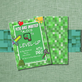 Invitación Gamer's Birthday Invitation Green Pixels