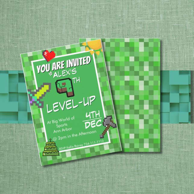 Invitación Gamer's Birthday Invitation Green Pixels (Subido por el creador)