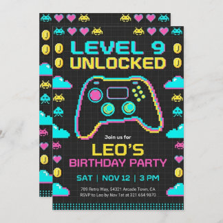 Invitación Gaming Birthday Invitation Retro Pixel Gamer