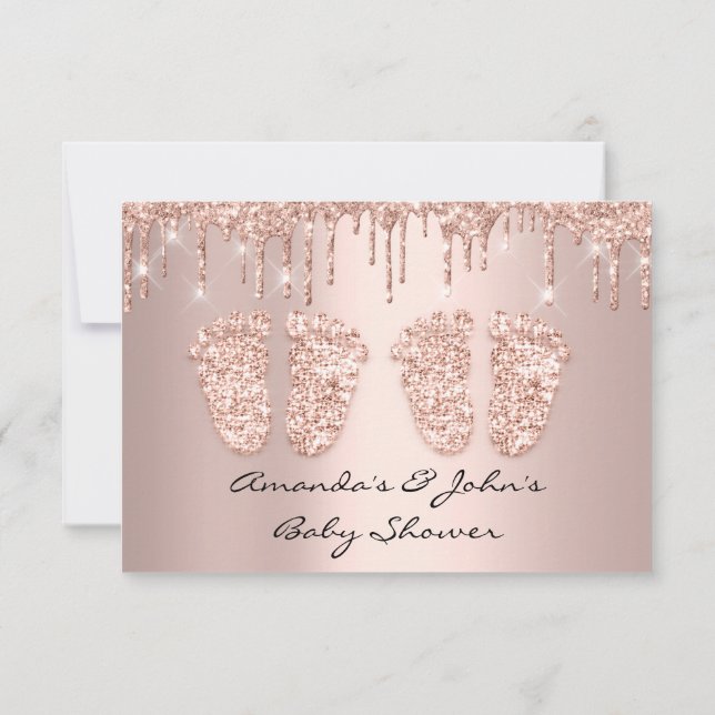 Invitación Ganas Rosa de pies de Baby Shower gotea Chica niño (Reverso)