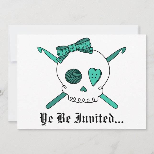 Invitación Ganchos de cráneo y crochet (Turquesa) (Anverso)