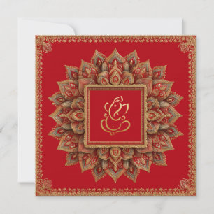 Invitación Ganesh Boda hindú de la etnia floral roja