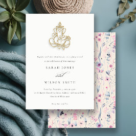Invitación Ganesh Boda indio con flores silvestres de oro de