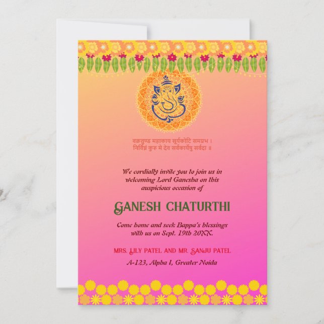Invitación Ganesh Chaturthi Floral Colorful (Anverso)