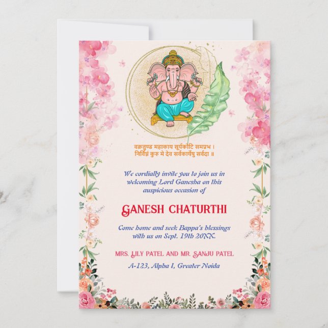 Invitación Ganesh Chaturthi Floral Colorful (Anverso)