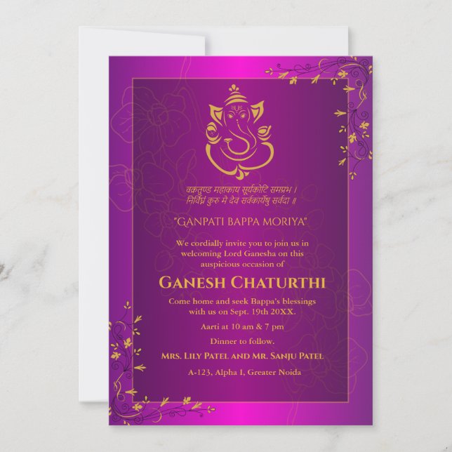 Invitación Ganesh Chaturthi Puja (Anverso)