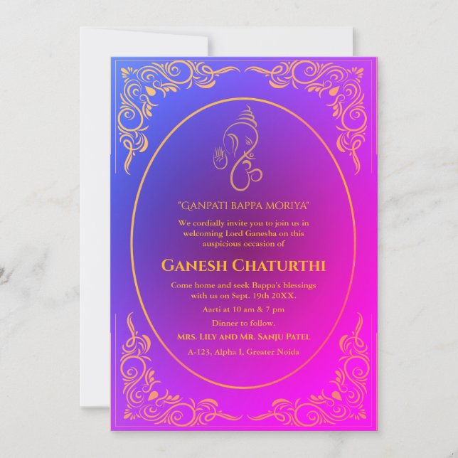 Invitación Ganesh Chaturthi Puja (Anverso)