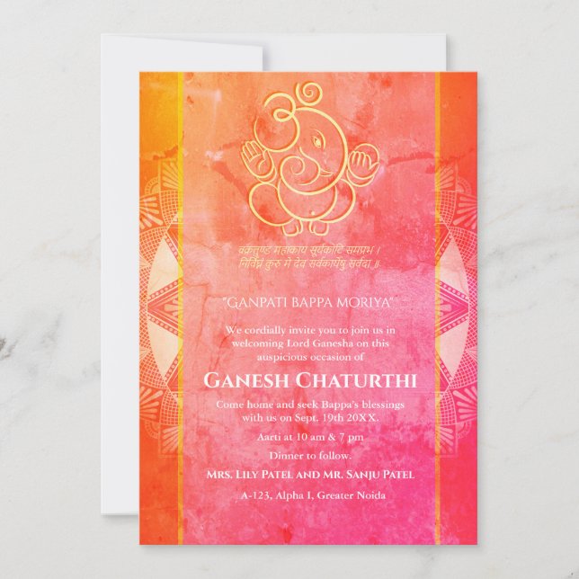 Invitación Ganesh Chaturthi Puja (Anverso)