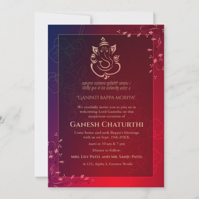 Invitación Ganesh Chaturthi Puja (Anverso)