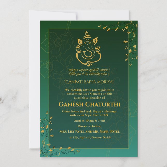 Invitación Ganesh Chaturthi Puja (Anverso)