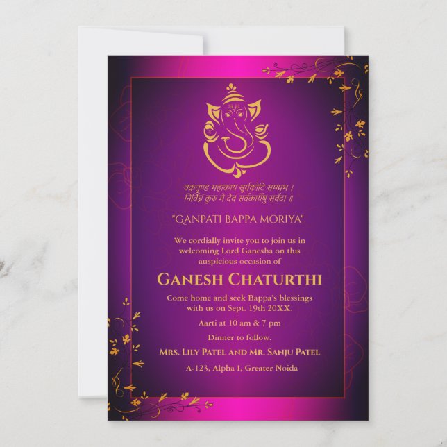 Invitación Ganesh Chaturthi Puja (Anverso)