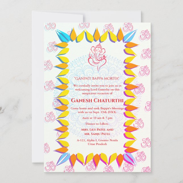 Invitación Ganesh Chaturthi Puja (Anverso)