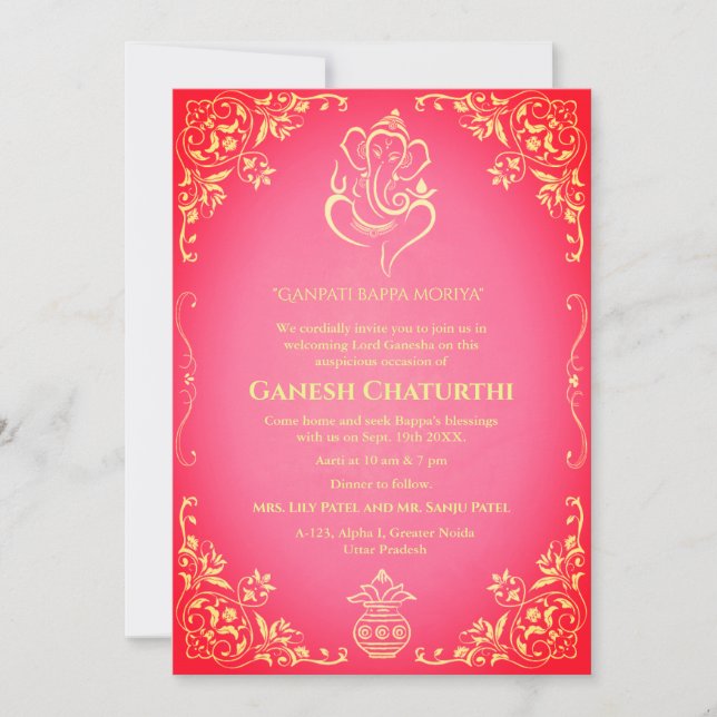 Invitación Ganesh Chaturthi Puja (Anverso)