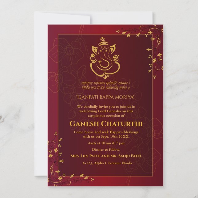 Invitación Ganesh Chaturthi Puja (Anverso)