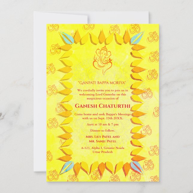 Invitación Ganesh Chaturthi Puja (Anverso)