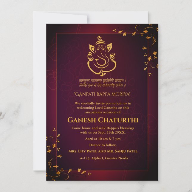 Invitación Ganesh Chaturthi Puja (Anverso)